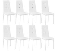 TecTake® Set 8 Sedie Sala da Pranzo Imbottite, Sedie Cucina in Similpelle, Gambe in Acciaio, Sedie Soggiorno dal Design Elegante con Strass, Sedie da Pranzo Moderne Antiscivolo - Bianco