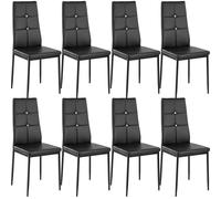 TecTake® Set 8 Sedie Sala da Pranzo Imbottite, Sedie Cucina in Similpelle, Gambe in Acciaio, Sedie Soggiorno dal Design Elegante con Strass, Sedie da Pranzo Moderne Antiscivolo - Nero