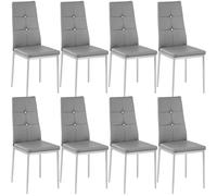 TecTake® Set 8 Sedie Sala da Pranzo Imbottite, Sedie Cucina in Similpelle, Gambe in Acciaio, Sedie Soggiorno dal Design Elegante con Strass, Sedie da Pranzo Moderne Antiscivolo - Grigio
