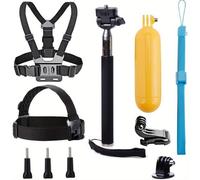 Set di 9 accessori per selfie stick per action camera, con fascia per la testa, cinghie per il petto,