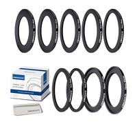 Set di 9 anelli adattatori per filtro da 72 mm, anelli in metallo per tutte le marche UV ND CPL (72-46 mm, 72-49 mm, 72-52 mm, 72-55 mm, 72-58 mm, 72-62 mm, 72-67 mm, 72-77 mm, 72-82 mm) + panno per