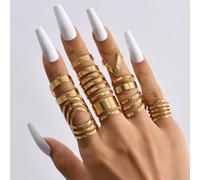 Set di 9 Anelli Combinati Stile Gotico Vintage Alla Moda Multi-Strati Lucenti Tagli UnicaLega di ferro