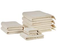Set di 9 asciugamani bagno in spugna di cotone beige con nappe decorative Atiu