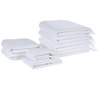 Set di 9 asciugamani bagno in spugna di cotone bianco con nappe decorative Atiu