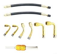 Set di 9 aste di gonfiaggio in ottone con adattatore in metallo per pneumatici tubeless auto e moto con fissaggio a vite sicuro (oro)