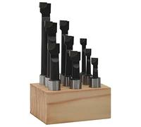 Set di 9 aste per trapano da 12 mm, codolo in acciaio duro legato per punte da 50 mm, MT3 M12, con base in legno per una conservazione sicura, ideali per fresatura su torni