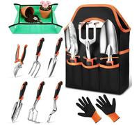 Set di 9 attrezzi da giardinaggio resistenti, in acciaio inossidabile, manico ergonomico in silicone antiscivolo, regalo ideale per donne e uomini