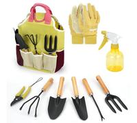 Set di 9 attrezzi da giardino, accessori da giardino, strumenti per la gestione delle erbacce, regali da giardino, attrezzi manuali, con borsa per attrezzi da giardino, forcella, rastrello a mano,