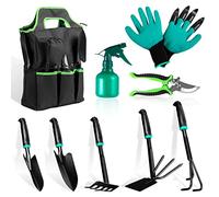 Set di 9 attrezzi da giardino per bambini, kit di attrezzi da giardinaggio per scavare, piantare e potare, attrezzi manuali da giardinaggio con custodia, uomini, donne e qualsiasi
