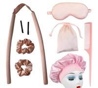 Set di 9 bigodini rosa, 1 bacchetta arricciacapelli, 2 elastici per capelli, 2 clip a coccodrillo neri, 1 maschera per gli occhi per dormire, 1 custodia in velluto, 1 cuffia per capelli resistente al