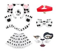 Set di 9 costumi da dalmata per cani, cerchietto con orecchie per cane, papillon, gonna in tulle, ciondolo a campana, coda, grazioso costume dalmata per Halloween, carnevale, feste in maschera e