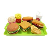 Set di 9 Giocattoli per Simulazione di Cibo, Mini Kitchen per Bambini, Hamburger Hot Dog French Fries Tray Gift Set, Adatto dai 3 Anni in Su