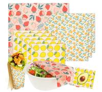 Set di 9 involucri per alimenti in cera d'api, ecologici, riutilizzabili, per formaggio, frutta, pane, sandwich, senza plastica e in cotone biologico sostenibile (set di 2)