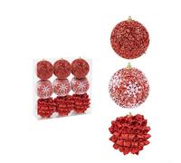Set di 9 ornamenti natalizi con palline glitterate e accenti a fiocco, struttura in plastica robusta con corde per appendere per una rapida decorazione natalizia (1)