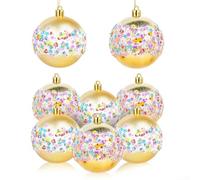 Set di 9 ornamenti natalizi con palline glitterate e accenti a fiocco, struttura in plastica robusta con corde per appendere per una rapida decorazione natalizia (3)