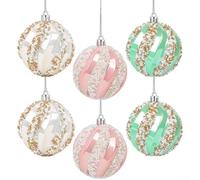 Set di 9 ornamenti natalizi con palline glitterate e accenti a fiocco, struttura in plastica robusta con corde per appendere per una rapida decorazione natalizia (4)