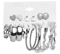 Set di 9 paia di eleganti orecchini a perno con perle, a forma di cuore e farfalla, in lega, per cartilagine e trago, gioielli per uso quotidiano (C)
