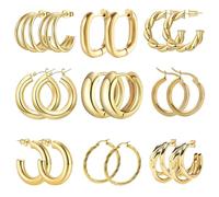 Set di 9 paia di orecchini a cerchio in acciaio inox dorato da donna, leggeri ritorti e classici Huggie, gioielli minimalisti ipoallergenici, in confezione regalo
