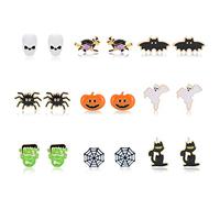 Set di 9 paia di orecchini a perno per Halloween, ragnatela, zucca, fantasma, pipistrello, accessori per feste in costume da donna, bomboniere spettrali