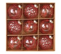 Set di 9 palline di Natale trasparenti in PET per vari ambienti interni, tra cui case, uffici e hotel, con passanti per appendere per un facile posizionamento (rosso)
