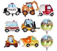 Set di 9 palloncini per auto,Escavatore palloncini in alluminio, XXL per auto Helium Ball Kit,Palloncino trattore camion dei pompieri per ragazzi decorazione di compleanno, costruzione a tema festa