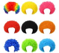 Set di 9 parrucche da clown, parrucche colorate afro per feste a tema o Halloween, include fascia elastica, adatta sia per adulti che per bambini, realizzata con fibra sintetica