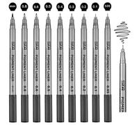 Set di 9 penne fineliner fineliner nero (0,05 mm - 0,8 mm e 1 pennello), impermeabile, per schizzi, illustrazioni artistiche, documenti Office