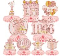 Set di 9 pezzi decorazioni da tavolo a nido d'ape oro rosa per il 60° compleanno, decorazione da scrivania a tema vintage, adatto per feste di compleanno delle donne di 60 anni, celebrazioni in stile 