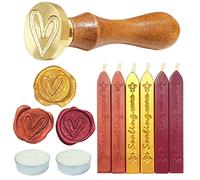 Set di 9 pezzi di ceralacca retrò, bastoncini di ceralacca con stoppini e timbro per sigillo in ceralacca, sigillo in ceralacca per timbro vintage, lettere, inviti, regali, pacchetti (Oro/Bordeaux