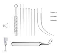 Set di 9 piercing a sfera, set di piercing fai da te, con pinza corta, 5 aste diritte e 2 pinzette, ideali per orecchio, naso e labbro