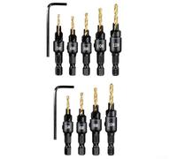 Set di 9 punte da trapano svasate con gambo esagonale da 1/4 per lavorazione del legno, controllo della profondità regolabile, punte in acciaio HSS per viti #5-#12 (oro)