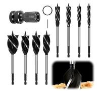 Set di 9 punte per legno extra lunghe con adattatore per avvitatore a percussione da 10 mm, 16 mm, 18 mm, 20 mm, 22 mm, 25 mm, 32 mm, 35 mm, 35 mm, con punte elicoidali per la lavorazione del legno