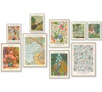 Set di 9 stampe artistiche da parete eclettiche vintage, decorazione da parete astratta eclettica Matisse William Morris Van Gogh Monet Maximalist famoso artista, poster alla moda per il massimalismo