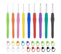 Set di 9 uncinetti multicolori da 2 mm a 6 mm, con 20 marcatori a punta, ergonomici in gomma morbida, comfort grip, Set Uncinetto Ideali Per Principianti E Appassionati Esperti Di Uncinetto