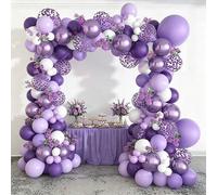 Set di 91 pezzi per arco di palloncini decorativo a farfalla viola, palloncini misti bianchi e viola metallizzati con coriandoli, forniture premium per feste per matrimonio, compleanno e celebrazione