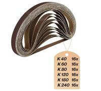 Set di 96 nastri abrasivi, 13 x 451 mm, 16 x grana 40/60/80/120/180/240, per lima potente, lima a nastro, lima elettrica e levigatrice, carta vetrata
