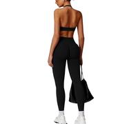 Set di abbigliamento ABOCIW per donne, leggings senza cuciture con effetto sollevamento glutei, canotta sportiva, 2 pezzi, outfit da palestra, nero, Large