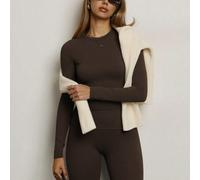 Set di abbigliamento attivo da donna a tinta unita senza cuciture, con maniche lunghe e pantaloni lunghi, modellante il lato B, aderente, morbido, adatto per uso quotidiano, fitness, corsa, yoga, pila