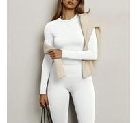 Set di abbigliamento attivo da donna a tinta unita senza cuciture, con maniche lunghe e pantaloni lunghi, modellante il lato B, aderente, morbido, adatto per uso quotidiano, fitness, corsa, yoga, pila