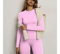 Set di abbigliamento attivo da donna a tinta unita senza cuciture, elasticizzato, con maniche lunghe e pantaloni lunghi, che solleva il lato B, aderente, pantaloni morbidi per uso quotidiano, fitness,