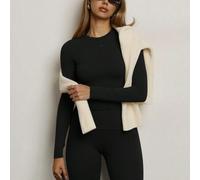 Set di abbigliamento attivo da donna a tinta unita senza cuciture, elasticizzato, con maniche lunghe e pantaloni lunghi, che solleva il lato B, aderente, pantaloni morbidi, adatto per uso quotidiano c