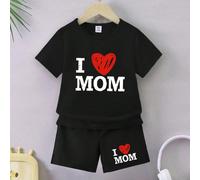 Set Di Abbigliamento Casual 2 Pezzi Per Baby Boy Con Stampa Di Cuori E Lettere Per La Stagione Primavera/estate 6-9M,9-12M,12-18M,18-24M,2-3YGeometrico,Cuore,LettereTessuto in maglia