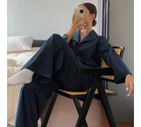 Set di abbigliamento casual da casa da donna, composto da una blusa a maniche lunghe con bottoni davanti in tinta unita e pantaloni larghi L,M,S,XLColore unicoTessuto intrecciato