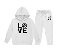 Set di abbigliamento da ragazza, con cappuccio, con stampa a lettere, casual, in due pezzi, abbigliamento elegante per bambini grandi, bianco, 2-3 Jahre