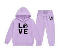 Set di abbigliamento da ragazza, con cappuccio, con stampa a lettere, casual, in due pezzi, abbigliamento elegante per bambini grandi, Lilla, 3-4 Jahre