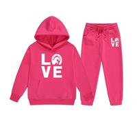 Set di abbigliamento da ragazza, con cappuccio, con stampa a lettere, casual, in due pezzi, abbigliamento elegante per bambini grandi, rosa intenso, 3-4 Jahre