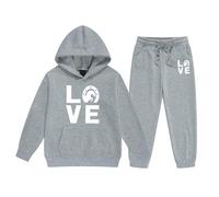 Set di abbigliamento da ragazza, con cappuccio, con stampa a lettere, casual, in due pezzi, abbigliamento elegante per bambini grandi, grigio., 6-7 Jahre