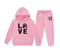 Set di abbigliamento da ragazza, con cappuccio, con stampa a lettere, casual, in due pezzi, abbigliamento elegante per bambini grandi, Colore: rosa., 10-11 Jahre