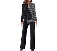 Set di abbigliamento da salotto per le donne Fashion Show Art Splicing Abbigliamento 2 pezzi Abiti con scollo a V colorati Top con orlo asimmetrico Camicette e pantaloni da lavoro casual da lavoro