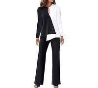 Set di abbigliamento da salotto per le donne Fashion Show Art Splicing Abbigliamento 2 pezzi Abiti con scollo a V colorati Top con orlo asimmetrico Camicette e pantaloni da lavoro casual da lavoro
